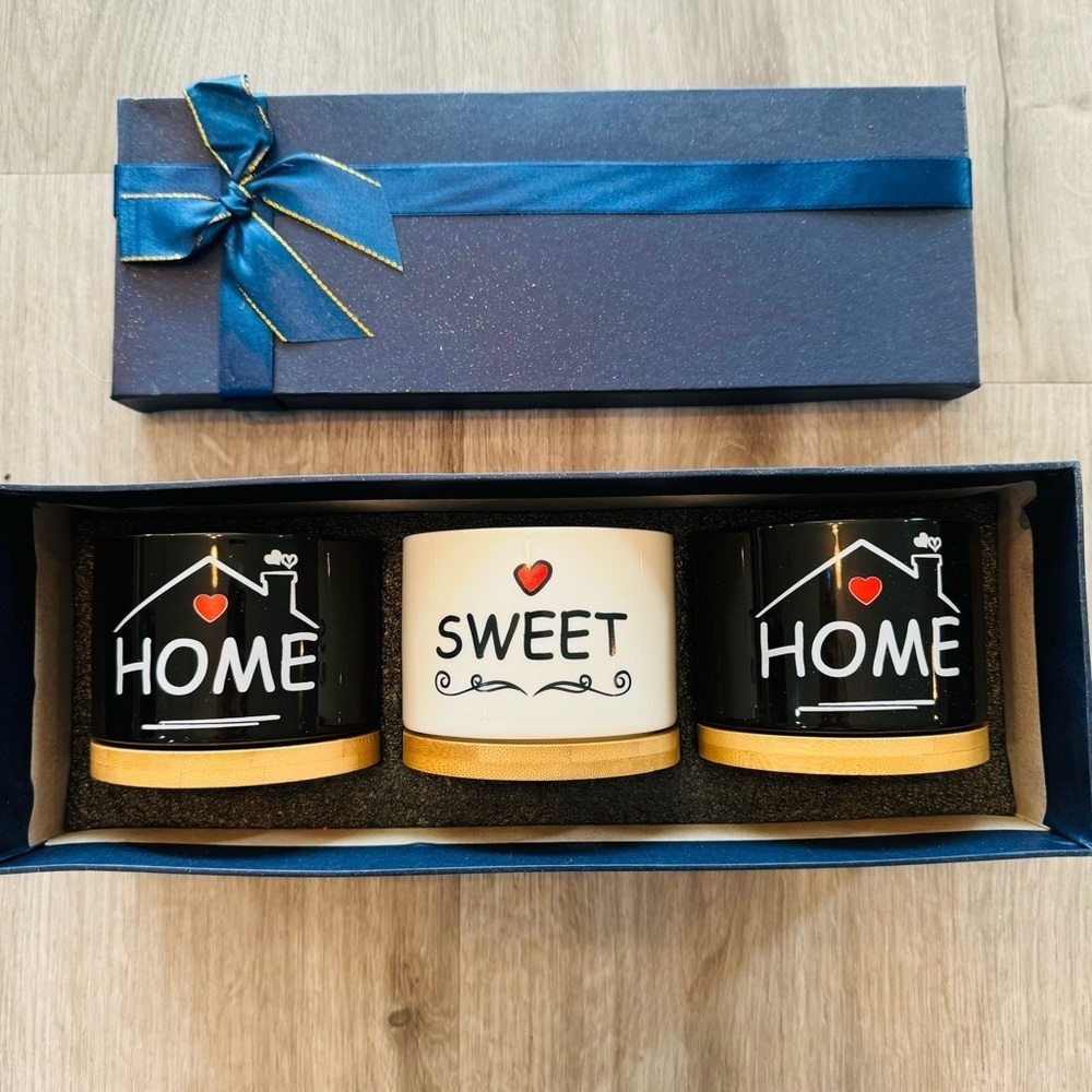 [SOLD] Housewarming Gift Set Candle Holders & Bowls Home Sweet Home New In Box
